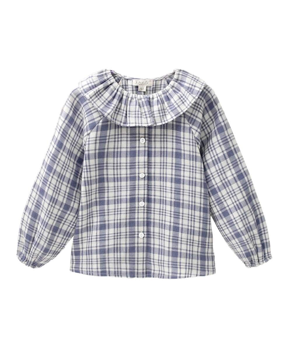 

Синяя блузка для девочки в клетку с рюшей на шее. Dadati, синий
