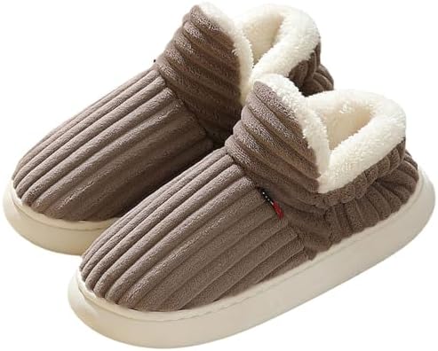 

Уютные и стильные тапочки, теплые тапочки-ботиночки для женщин и мужчин, плюшевые домашние тапочки с толстой подошвой и противоскользящей поверхностью Generic, коричневый