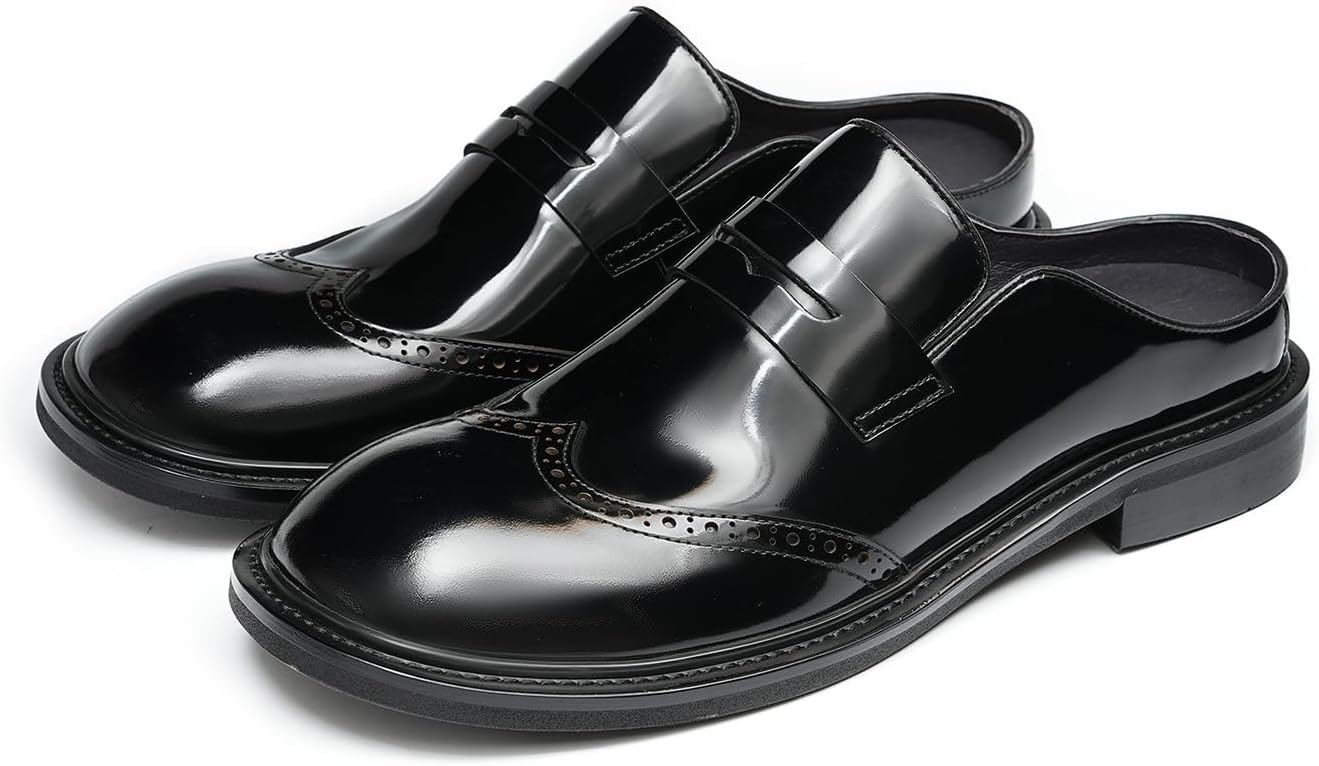 

Мужские мюли Santimon, лоферы-слипоны с пенни, полированные броги с крыльями, подходящие для делового повседневного стиля, открытые задние туфли для мужчин, черный