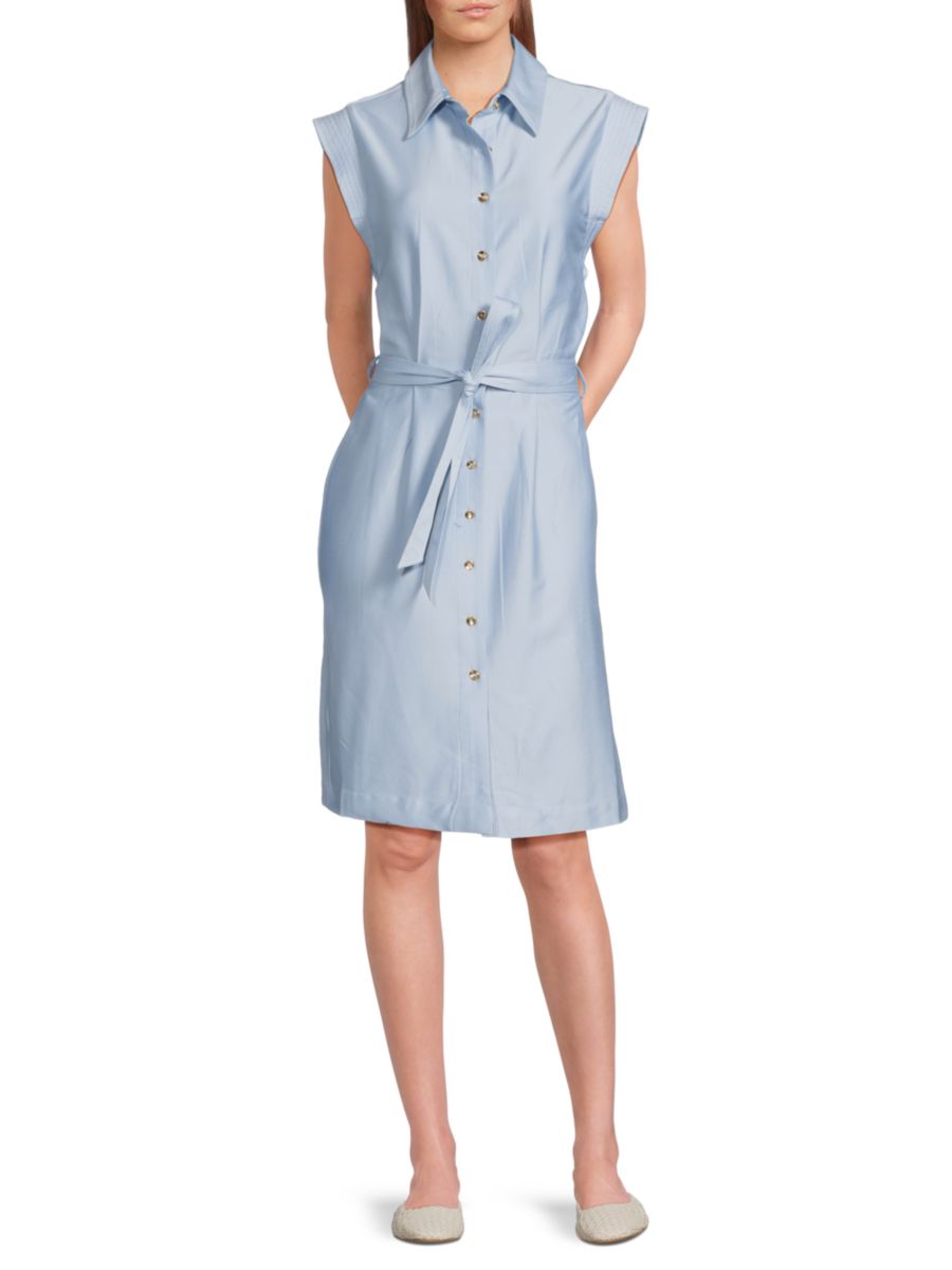 

Платье-рубашка с короткими рукавами и длиной до колена Halston, цвет Breeze Blue