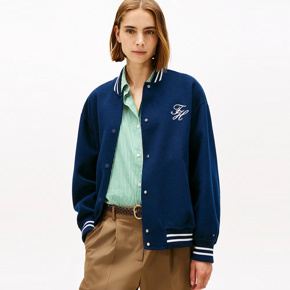 Женский шерстяной бомбер тёмно-синего цвета от Tommy Hilfiger Women — фото 2