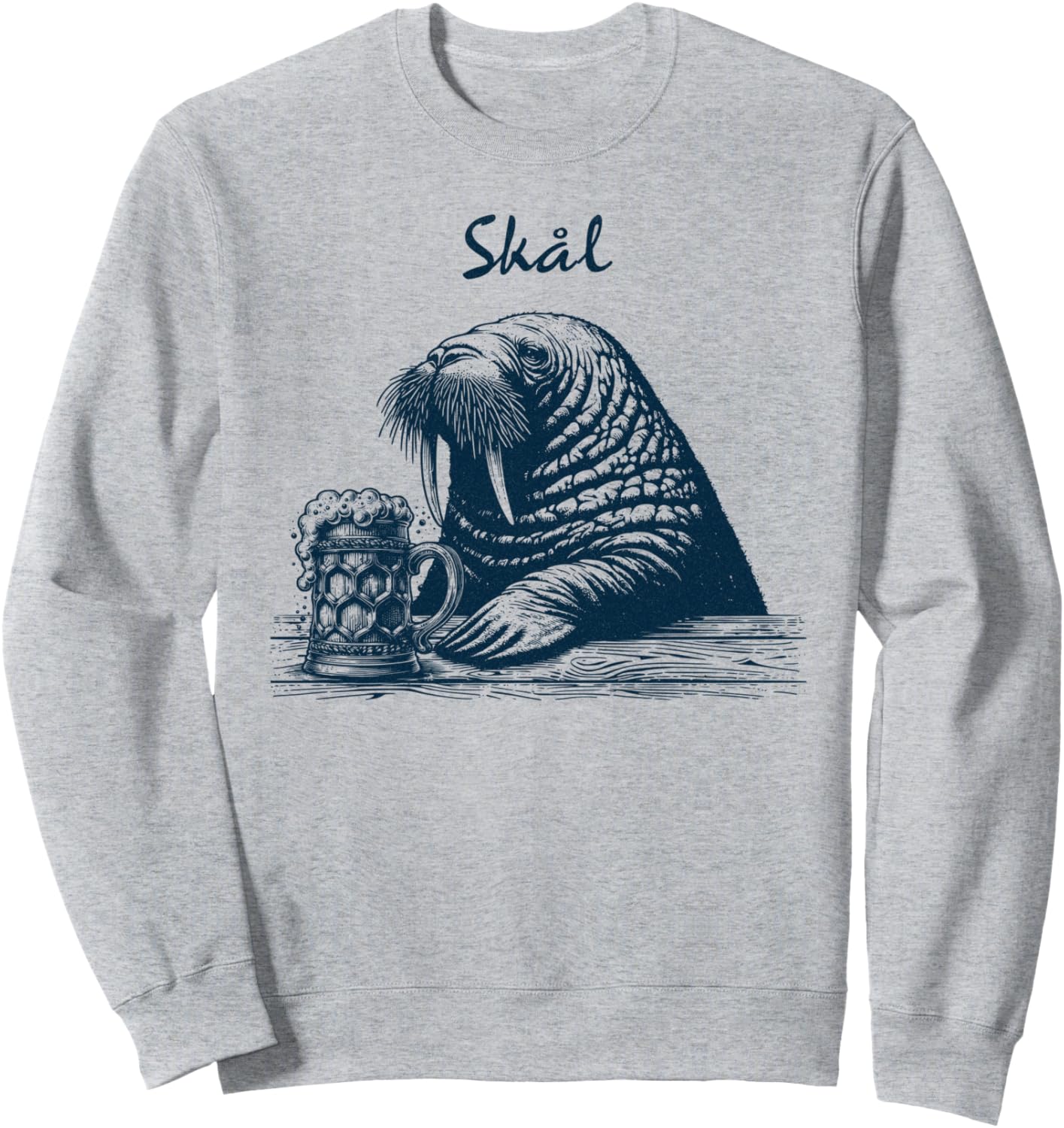 

Череп, «За здоровье!», морж с пивной кружкой, жажда пива, толстовка с пабным юмором Funny Thirsty Walrus With Beer Mug, Bar, Pub, серый