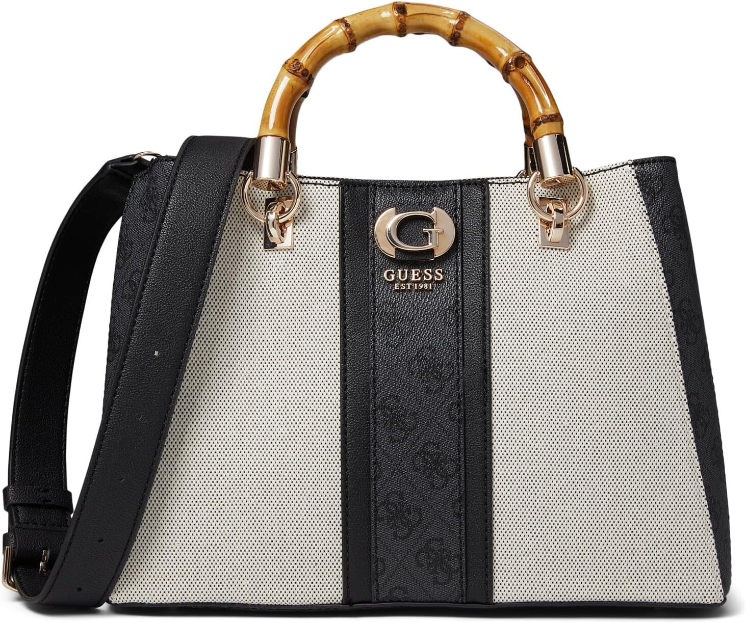 

Сумка GUESS Kerima Bamboo Girlfriend Satchel, цвет Natural/Coal Logo