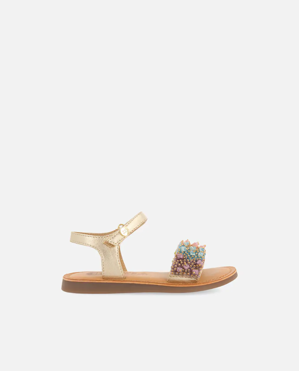 

Кожаные сандалии для девочки, украшенные по верху бисером Gioseppo, мультиколор