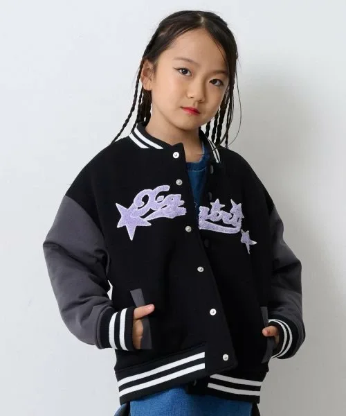 Вышитая логотипная картонная вязаная стадионная куртка X-girl Stages, Black