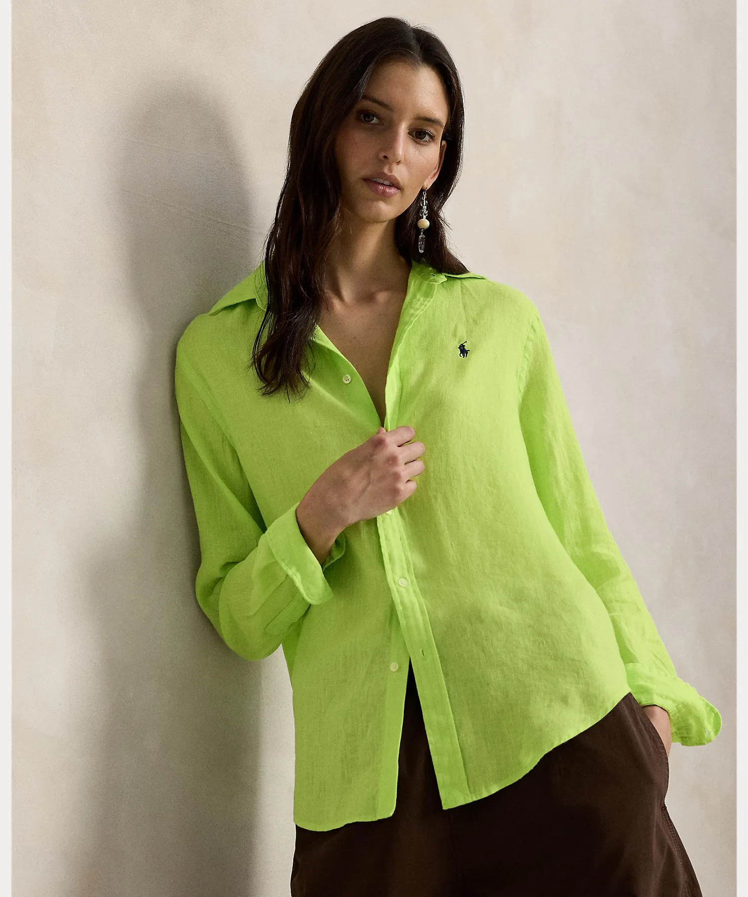 Женская льняная рубашка POLO RALPH LAUREN классического кроя жёлтая