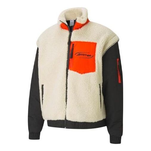 

Куртка x attempt sherpa fleece jacket 'beige black orange' Puma, бежевый
