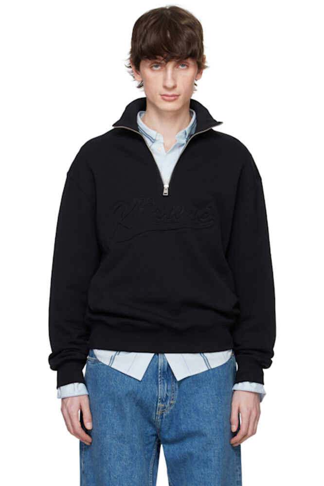 

Черный университетский свитер с полумолнией Comfort Maison Kitsuné