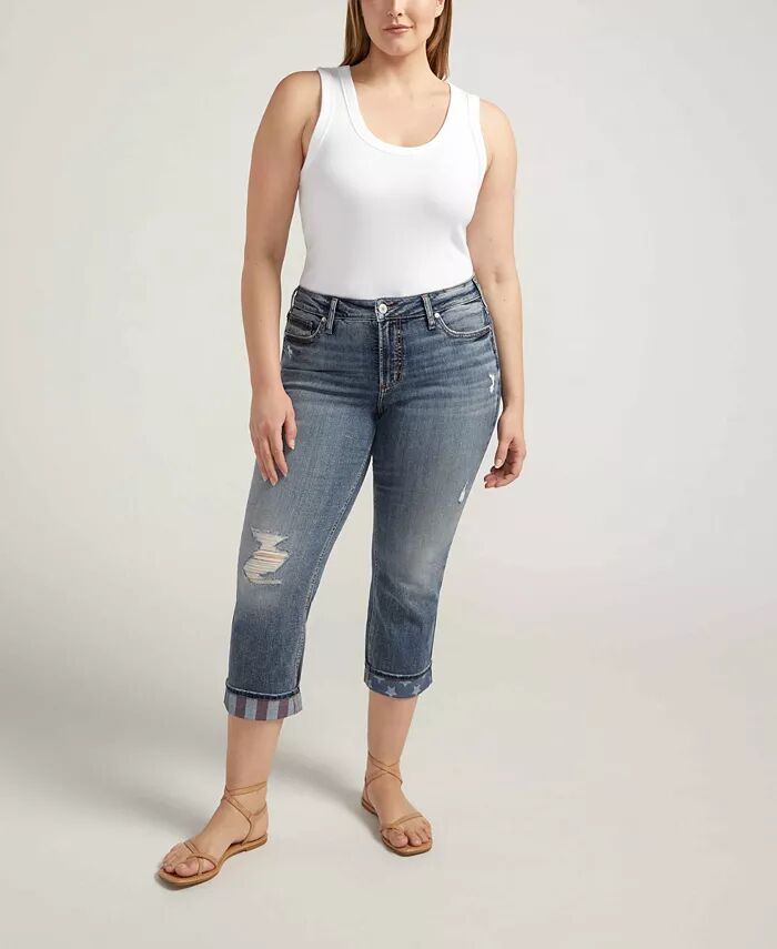 

Плюс Размер Suki Средней Посадки Curvy Fit Capri Джинсы Silver Jeans Co., синий