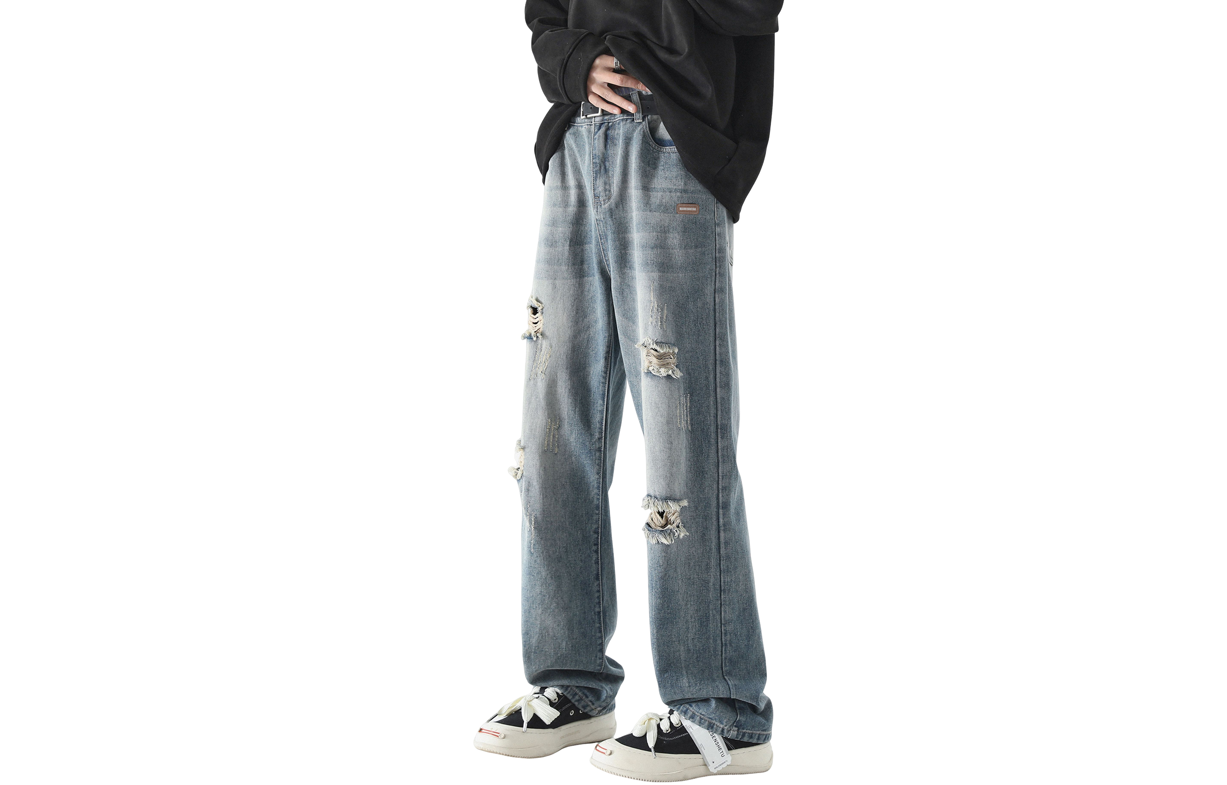 

WARRIOR Джинсы Unisex Blue [Free DIY Badge] Moderate Straight Fit