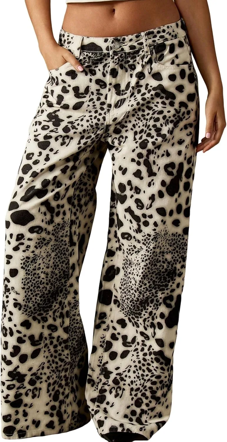 

Джинсы для женщин Vintage Leopard Print Loose Loricete