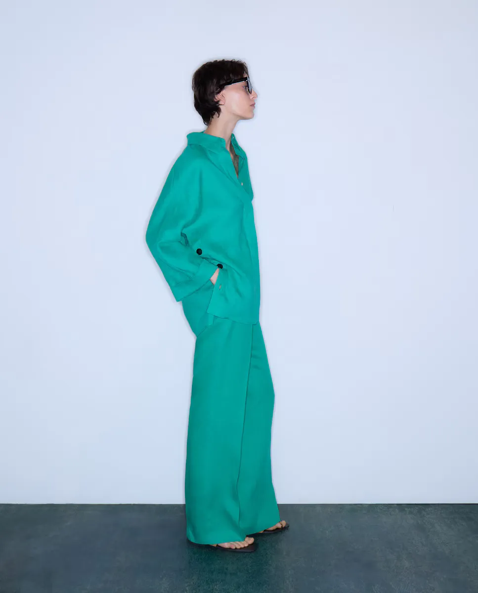 

Широкие женские льняные брюки Woman Limited El Corte Inglés, зеленый