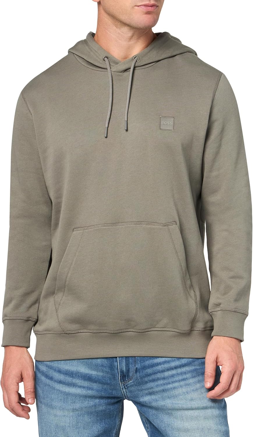 

Толстовка с капюшоном BOSS, мужская, с логотипом-аппликацией, из френч-терри, хлопок, Fossil Grey