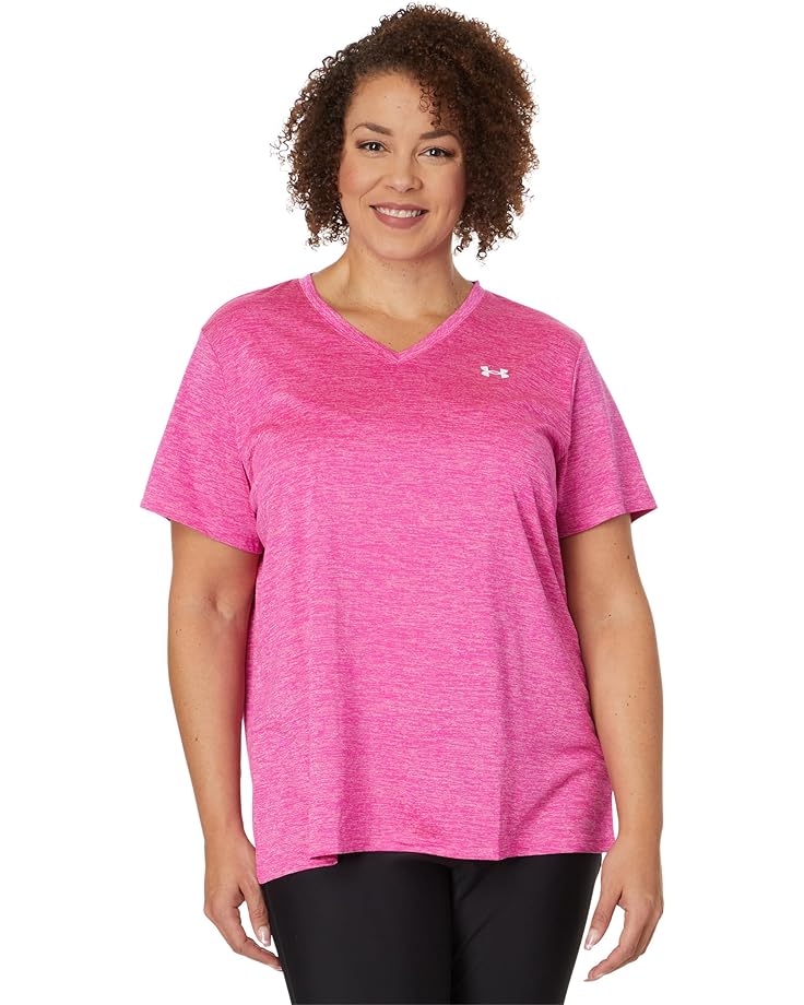 

Футболка Under Armour Plus Size Tech Short Sleeve V-Neck Twist, цвет Rebel Pink/Pink Elixir/White