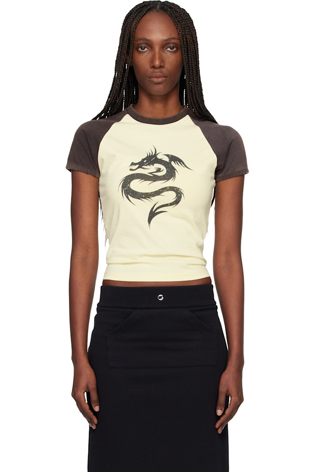 

Coperni Желто-Черная футболка с изображением маленького дракона