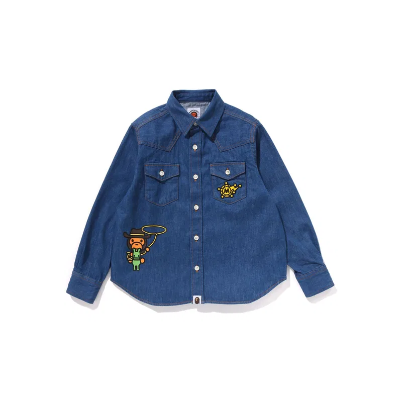 Детская джинсовая рубашка A Bathing Ape темно-синяя