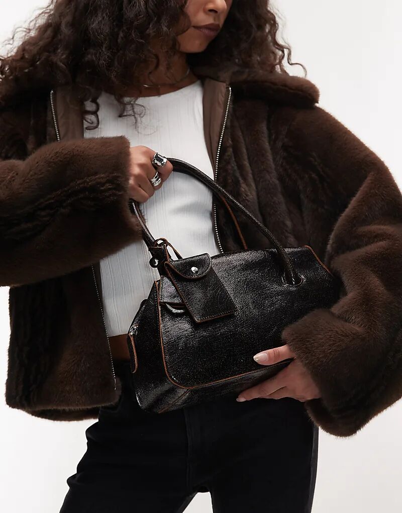 

Сумка для боулинга из 100% текстурированной кожи Mango шоколадного цвета