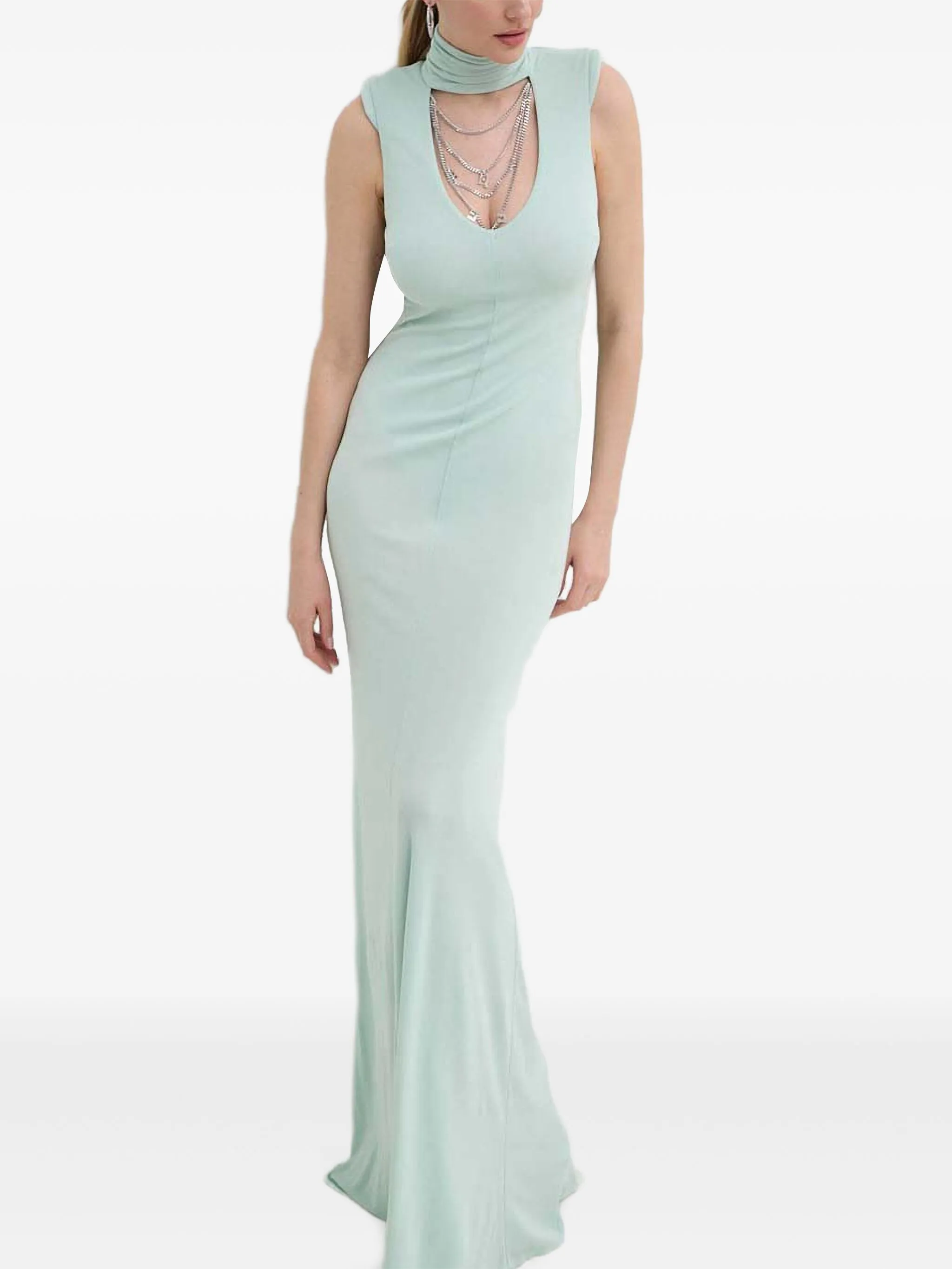 

Платье макси с высоким воротником Elisabetta Franchi, зеленый