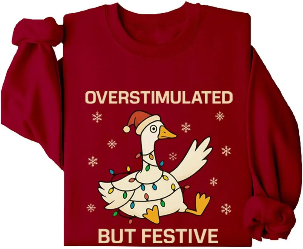 

Свитшот Overstimulated But Festive с гусем Relliot
