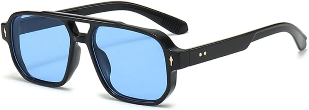 

Винтажные мужские солнцезащитные очки с двойной перемычкой, квадратной формы, модные прозрачные линзы Ocean, женские стильные очки с заклепками, защита от УФ-излучения UV400 UATXTAU, Black Blue