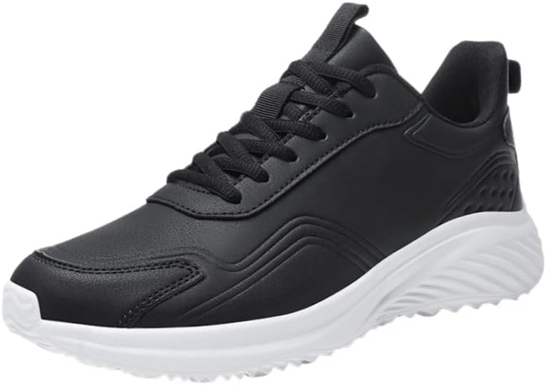 

Мужские кожаные спортивные кроссовки большого размера с амортизацией- легкие и удобные, на шнуровке, для тренировок и ходьбы Clolinde, белый/черный