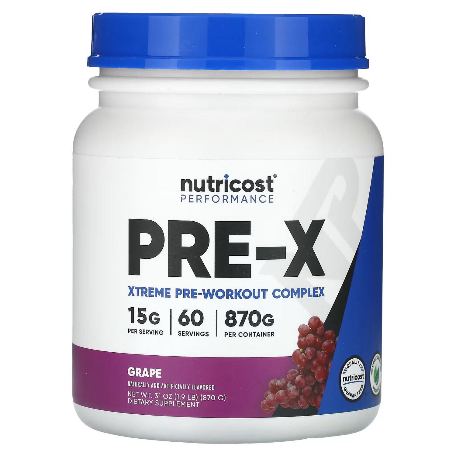 

Performance, PRE-X, Предтренировочный комплекс Xtreme, виноград, 1,9 фунта (870 г) Nutricost