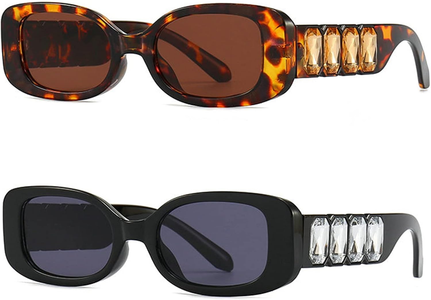 

Солнцезащитные очки Willochra в маленькой прямоугольной оправе с блестками и стразами, модные женские солнцезащитные очки с кристаллами и бриллиантами, 2pcs-black&leopard