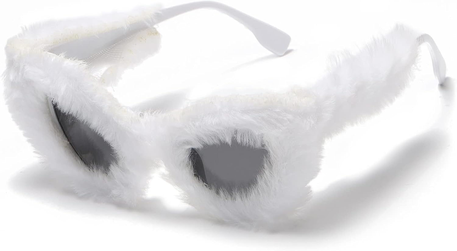 

LASPOR Женские плюшевые пушистые солнцезащитные очки «кошачий глаз» в стиле панк, мягкие бархатные очки, защита от УФ-излучения UV400, ручная работа, очки для вечеринок, White