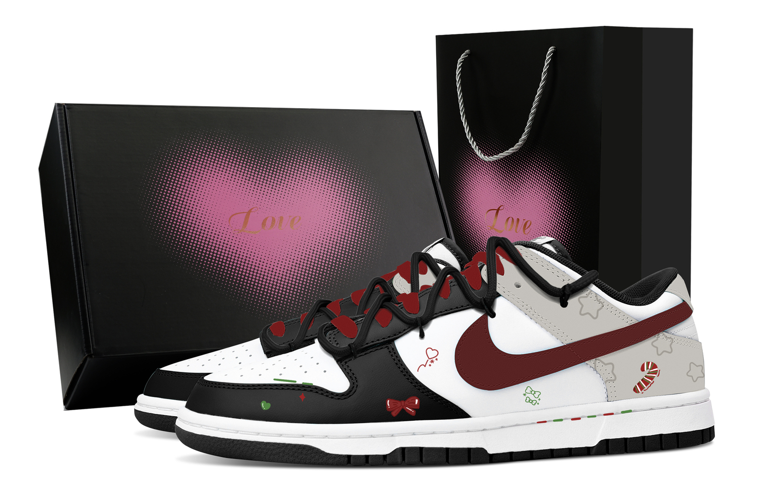 

Dunk Christmas Adventure Night, Heart Box устойчивые к истиранию и скольжению низкие кроссовки для скейтбординга Unisex Nike, черный красный