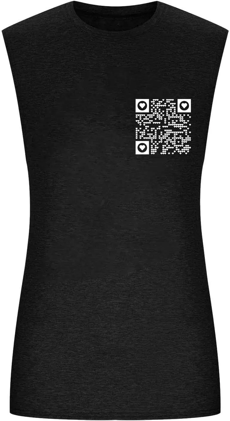 Generic Мужские повседневные майки без рукавов с принтом QR-кода для отдыха и комфорта во время отпуска, черный