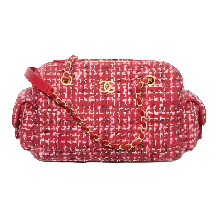 CHANEL Твилловая мягкая шерстяная сумка боулинг, маленькая женская сумка через плечо красная и розовая — фото 2