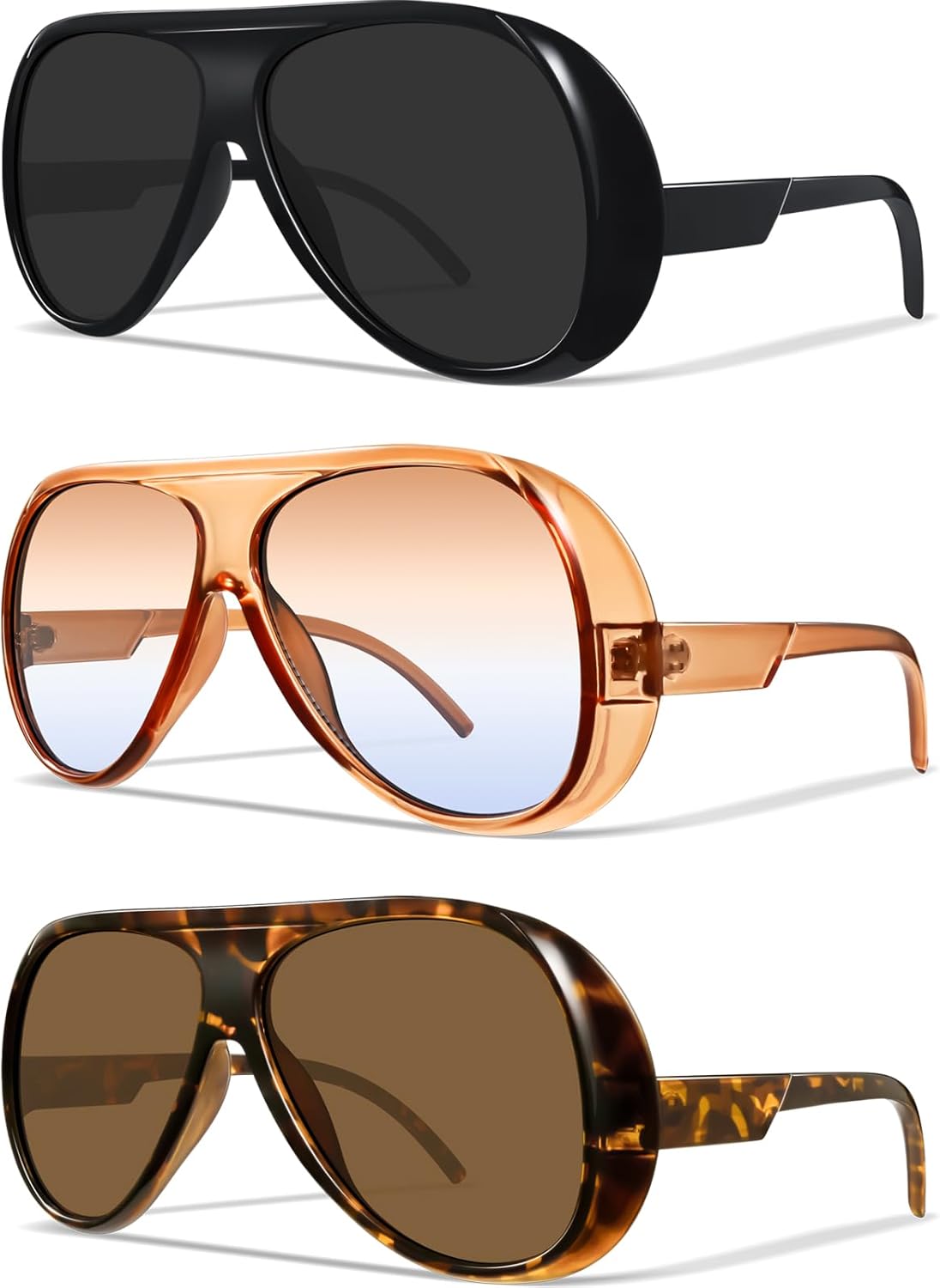 

Солнцезащитные очки-авиаторы для женщин, ретро-очки большого квадратного размера для занятий спортом на открытом воздухе, вождения, защита от ультрафиолета UV400 FURISHQI, 3pcs-5662black+leopard+tea