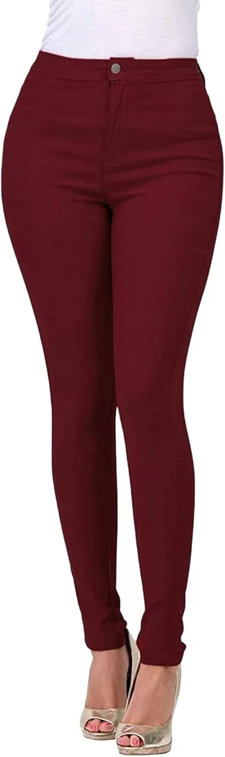 Джинсы, Высокая талия, Women's High Waist Stretch Skinny Jeans, Бордовый