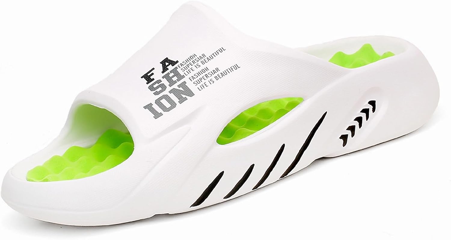 

Мужские домашние тапочки WARKTMY с мягкой подошвой, легкие, для душа, с акупрессурным эффектом и открытым носком, для ходьбы дома и на улице, белый/зеленый