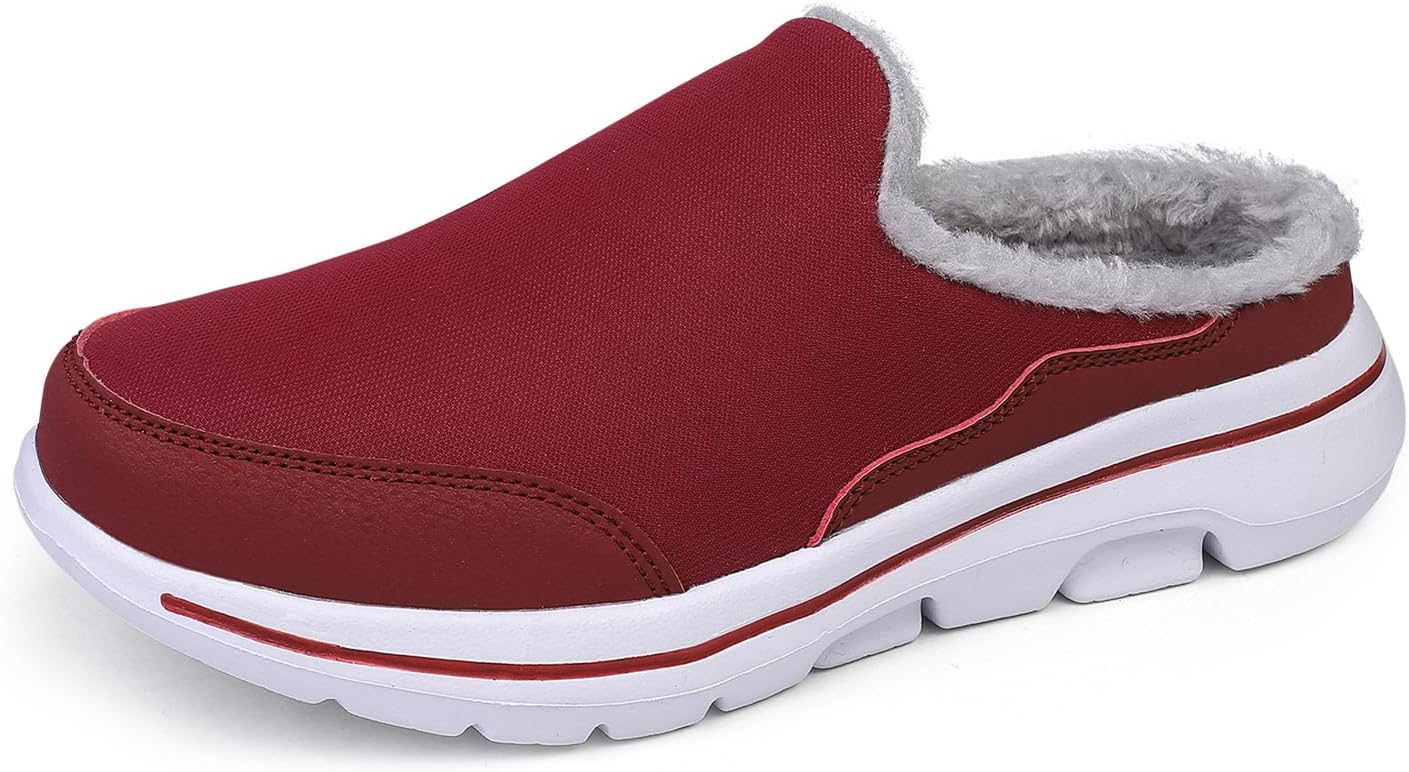 

Зимние домашние тапочки LLTMALL для женщин и мужчин с меховой подкладкой, открытой пяткой и мягкой подошвой, красный