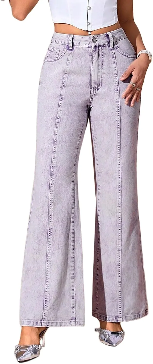 

Женские джинсы mid rise flare с широкими штанинами и швами спереди Wonyier