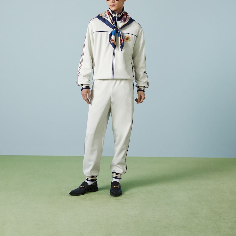Куртка спортивная GUCCI с полосками на молнии, Gray White — фото 4