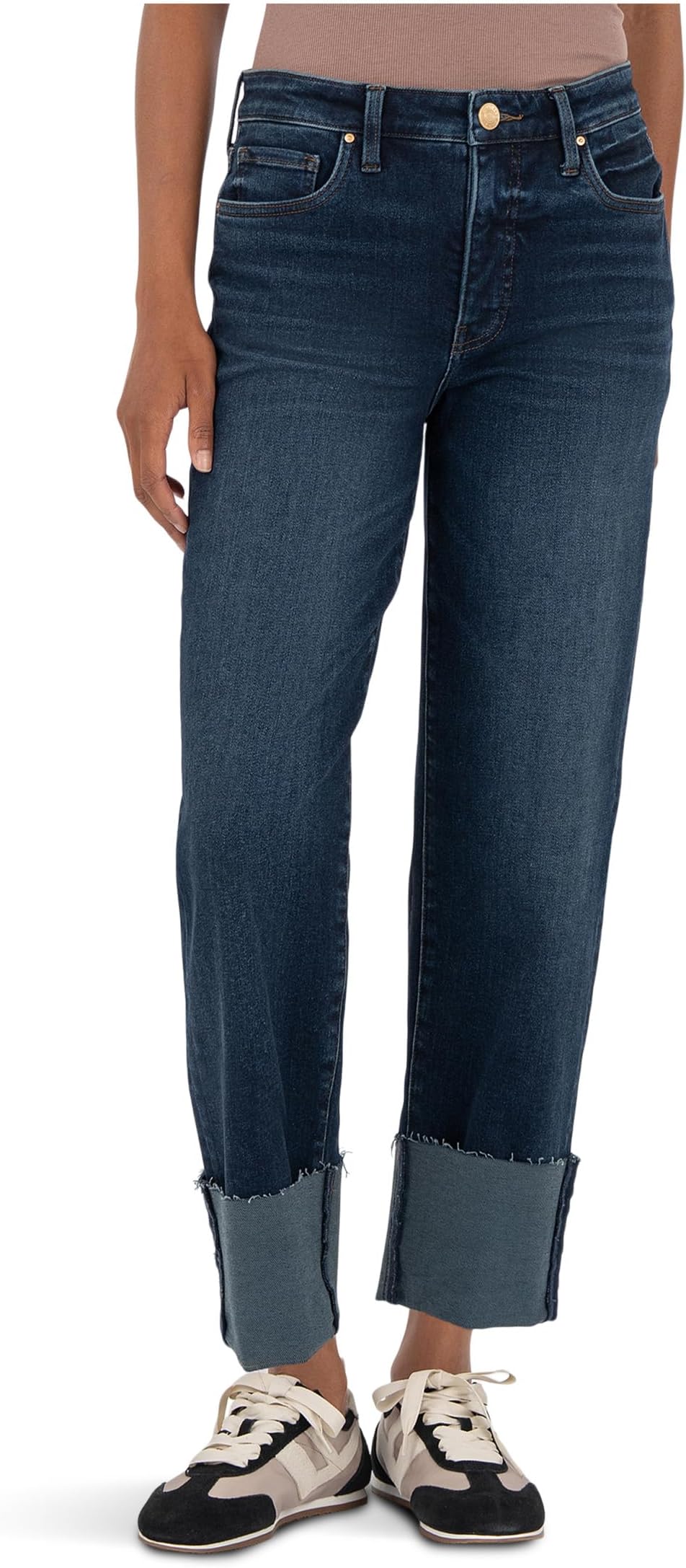 

Джинсы KUT from the Kloth Petite Fay High Rise Fab Ab Straight Leg-roll Up Raw Hem, цвет Unequalled