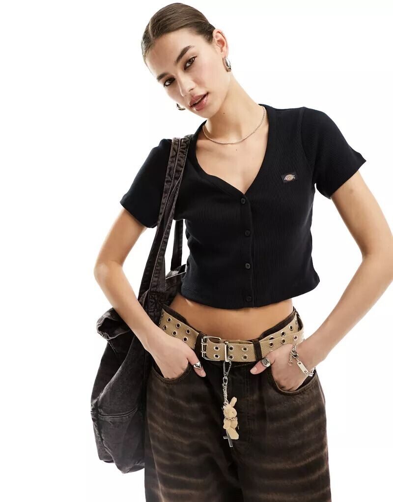 

Черный кардиган в рубчик с короткими рукавами Dickies Emphoria