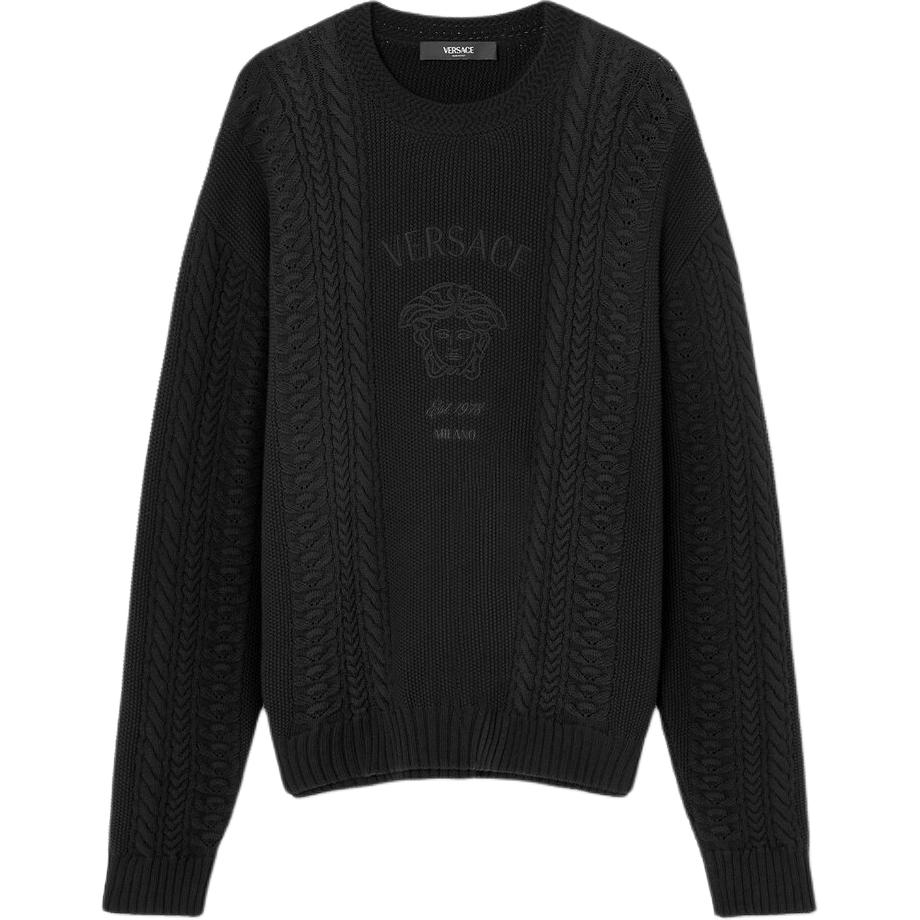 VERSACE Свитер Medusa Logo с вышивкой, кабельная вязка — фото 3