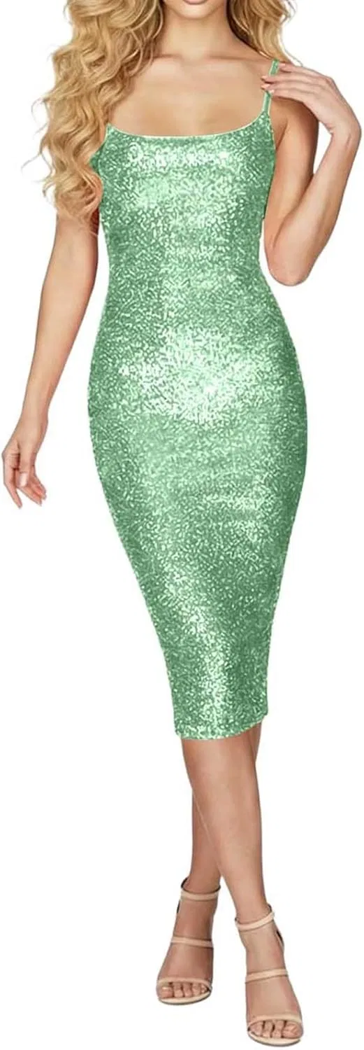 Вечернее платье Shine Slim Fit Midi Party Dress Elegant Sleeveless Sequin Evening Dress for Women