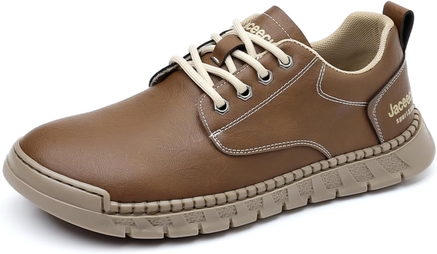 

Мужские ретро кожаные кроссовки с ручной прострочкой, шнуровкой, повседневные, с круглым носком, противоскользящие, на плоской подошве, для активного отдыха, прогулок и походов на свежем воздухе Qwuieoin, коричневый