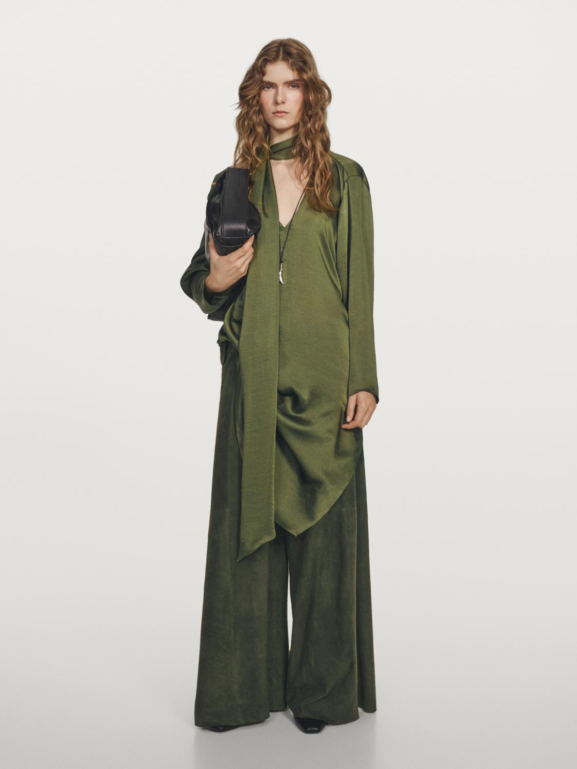 

Длинная блузка с V-образным вырезом и завязкой - студия Massimo Dutti, Moss Green