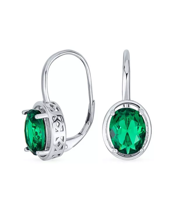 

Серьги-Подвески с овальными фианитами, застежка-рычаг, стерлинговое серебро Bling Jewelry, green
