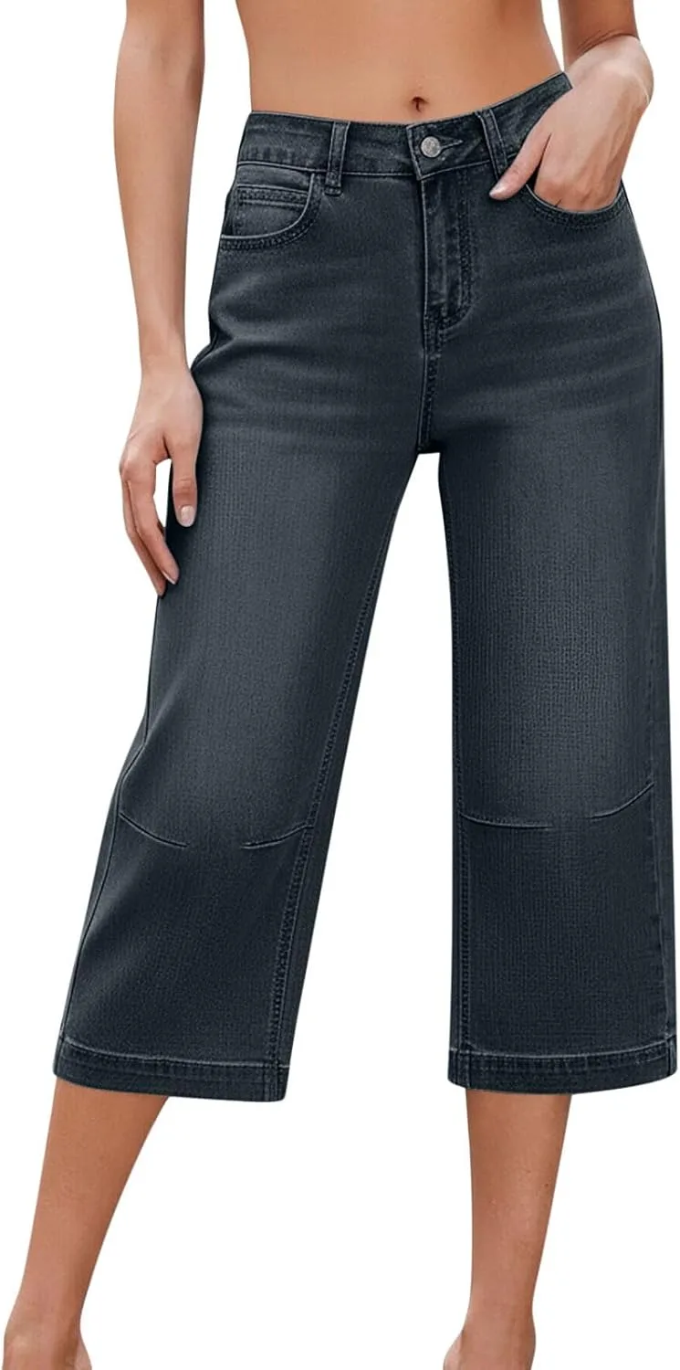 

Женские джинсовые брюки-капри широкого кроя