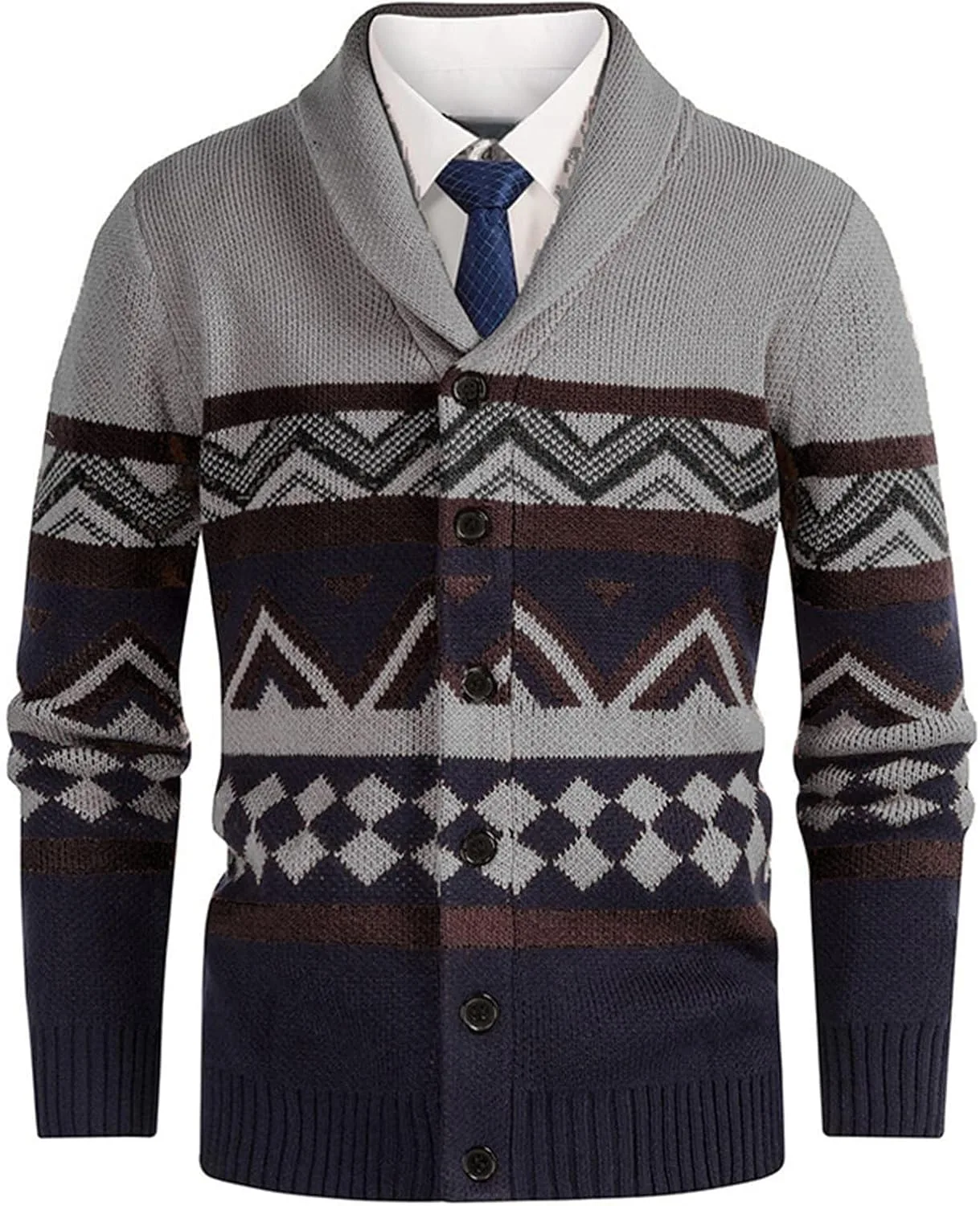 

Мужской кардиган с геометрическим узором, вязаный, с воротником-шалью, stretch slim fit Cambkatl