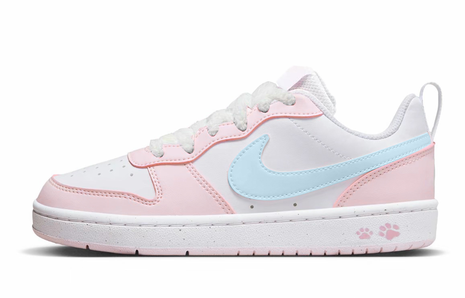 

Nike Court Borough Pink Cat Paw Synthetic Leather Abrasion Resistant Slip Resistant Low top Skateboard Shoes Pink White