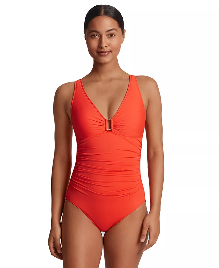 

Купальник цельный с кольцом на плече и эффектом контроля живота Lauren Ralph Lauren, оранжевый