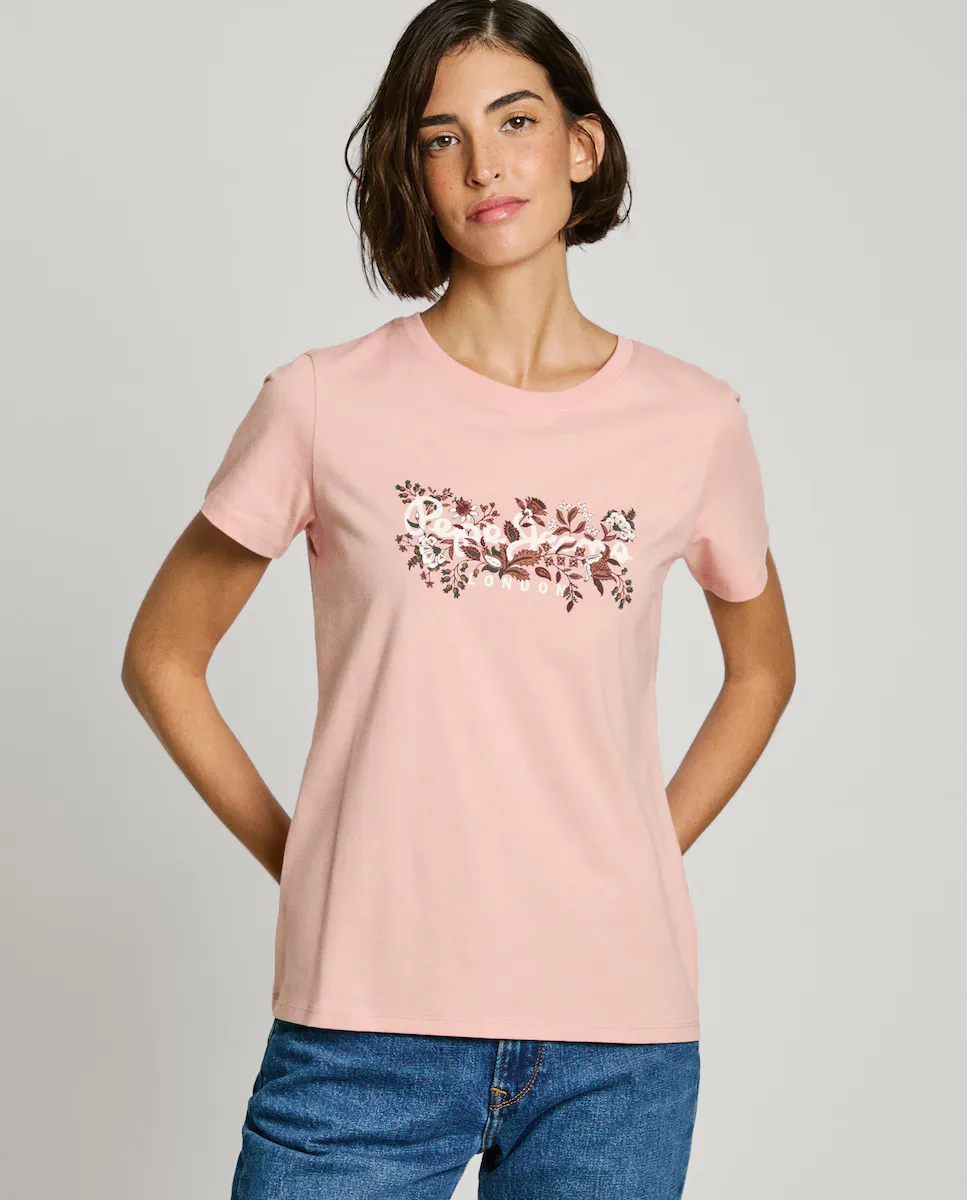 

Женская футболка с коротким рукавом и напечатанным логотипом Pepe Jeans, розовый