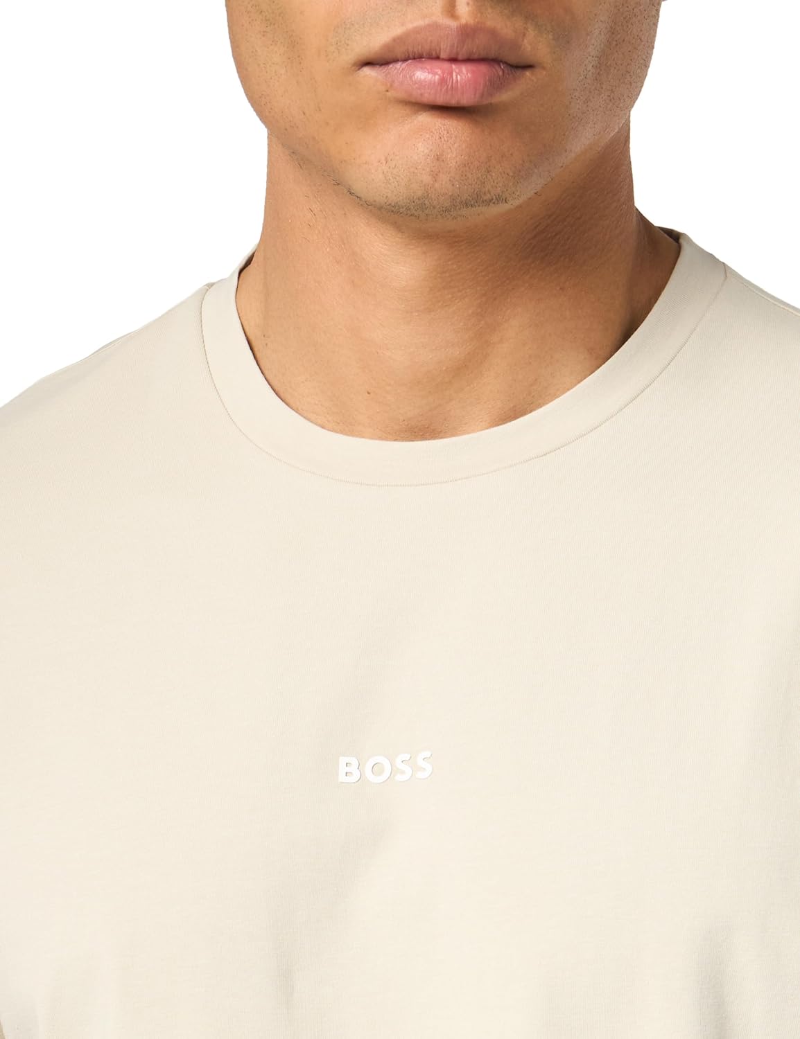 Мужская хлопковая футболка BOSS с логотипом на груди, стандартного кроя, Stone Beige — фото 2